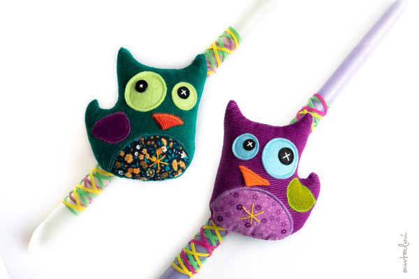 easter candle with owl toy