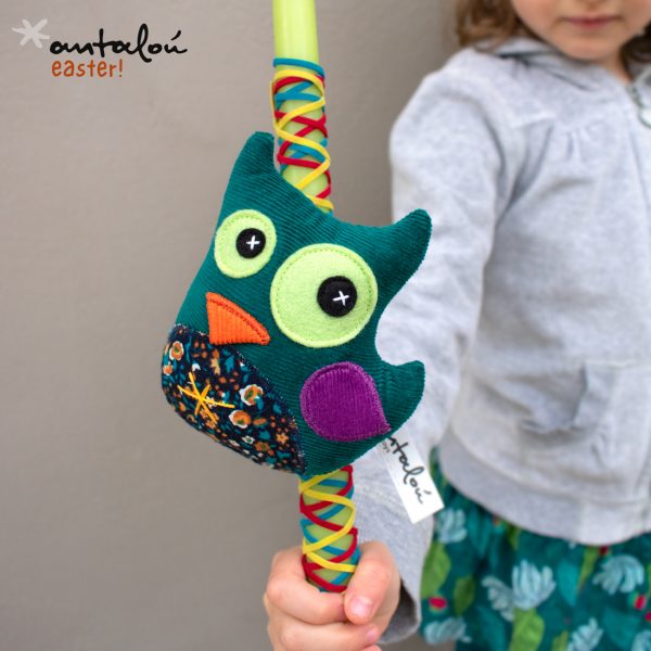handmade easter candle with owl soft toy by antalou
