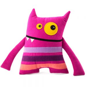 pink monster with stripes, handmade soft toy by Antalou