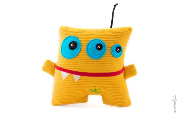 yellow alien, handmade soft toy by Antalou