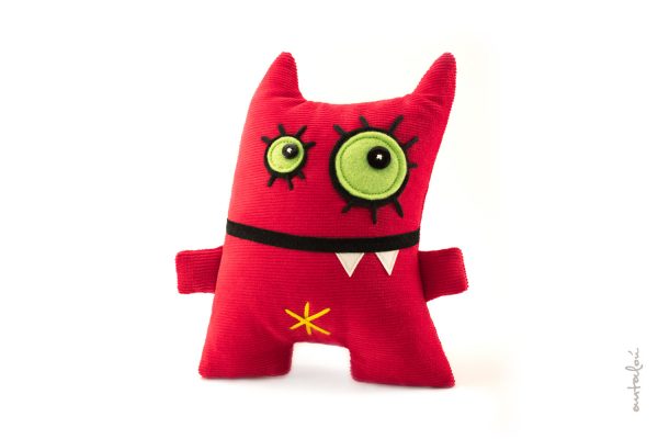 red miss monster, handmade soft toy by Antalou