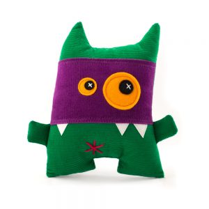 green monster with mask, handmade soft toy by Antalou