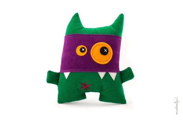 green monster with mask, handmade soft toy by Antalou