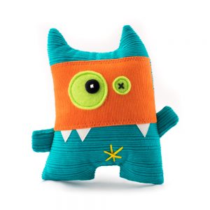 tirquoise monster with mask, handmade soft toy by Antalou