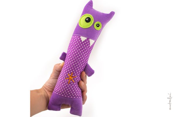 little purple monster with dots handmade soft toy by antalou