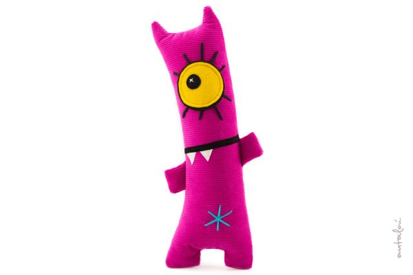 pink miss monster, handmade soft toy by Antalou
