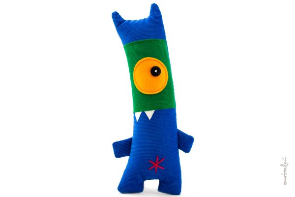 blue masked monster, handmade soft toy by Antalou