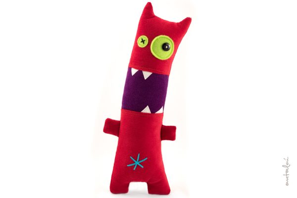 red shout monster, handmade soft toy by Antalou