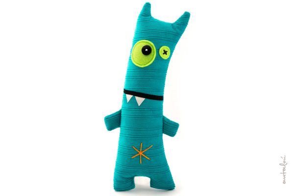 turquoise tall monster, handmade soft toy by Antalou