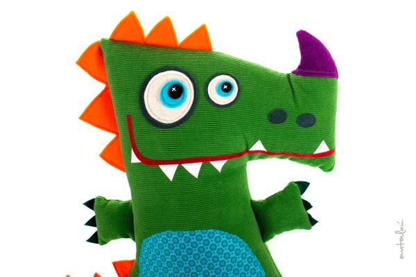 Dinosaur soft toy, designed and handmade in Greece by Antalou